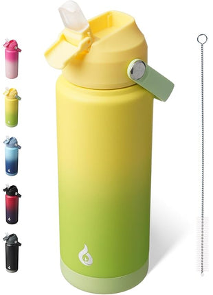 BJPKPK Water Bottle with Straw Lid, 24oz Vacuum Insulated Water Bottles, Metal Stainless Steel Thermo for Sports, Travel, BPA Free Leak Proof Thermo, Cups, Flasks, Tumblers,Fresh Green