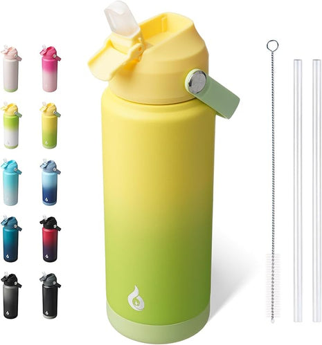 BJPKPK Water Bottle with Straw Lid, 24oz Vacuum Insulated Water Bottles, Metal Stainless Steel Thermo for Sports, Travel, BPA Free Leak Proof Thermo, Cups, Flasks, Tumblers,Fresh Green