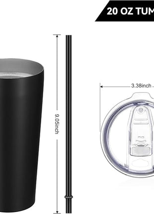 VEGOND 20oz Tumbler Bulk with Lid and Straw 12 Pack, Stainless Steel Vacuum Insulated Tumbler, Double Wall Coffee Cup Travel Mug, Black