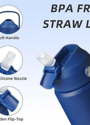 BJPKPK Insulated Water Bottle with Straw Lid, 12oz Thermo Water Bottles, Flex Handle & Non-slip Boot, BPA Free Leak Proof Stainless Steel Metal Thermo, Tumblers, Cups,Klein Blue