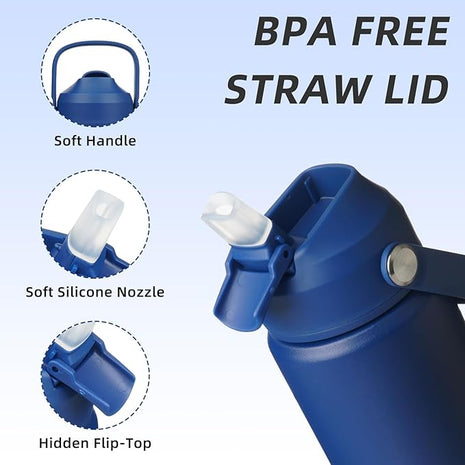 BJPKPK Insulated Water Bottle with Straw Lid, 12oz Thermo Water Bottles, Flex Handle & Non-slip Boot, BPA Free Leak Proof Stainless Steel Metal Thermo, Tumblers, Cups,Klein Blue