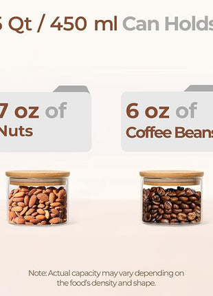 ComSaf 0.5 Qt Glass Food Storage Jars Set of 6, Clear Glass Storage Containers with Lids, Pantry Organization Jar, Spice, Blooming Tea, Coffee, Cookie and Sugar Container, Small jar Set for Kitchen