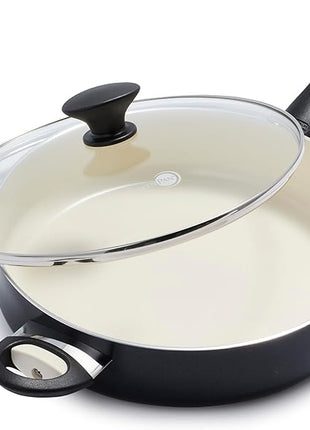 GreenPan Rio Healthy Ceramic Nonstick 5QT Saute Pan Jumbo Cooker with Helper Handle and Lid, PFAS-Free, Dishwasher Safe, Black