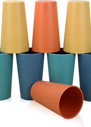 Homienly Wheat Straw Cups Plastic Cups Unbreakable Drinking Cup Reusable Dishwasher Safe Water Glasses Plastic Stackable Water Tumblers in Multi color(20 OZ 8 PCS)