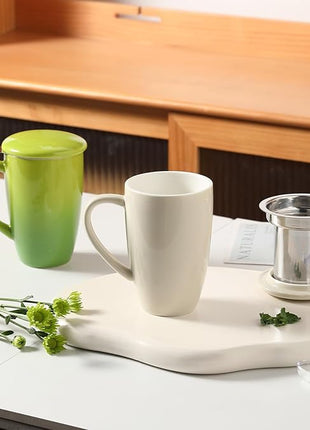 Sweejar Porcelain Tea Mug with Infuser and Lid,Teaware with Filter, Loose Leaf Tea Cup Steeper Maker, 16 Fl Oz for Tea/Coffee/Milk/Women/Office/Home/Gift (Beige)