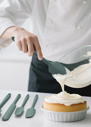 Coukre Silicone Spatula Set of 5,High Temperature Resistant, Food Grade Silicone, Dishwasher Safe, for Baking, Cooking (Pure Dark Green)