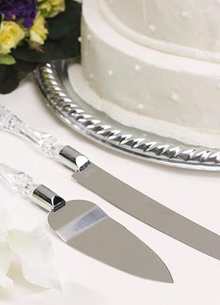 Adorox Cake Knife and Server Set Acrylic Stainless Steel Faux Crystal Handle Holiday Thanksgiving Christmas