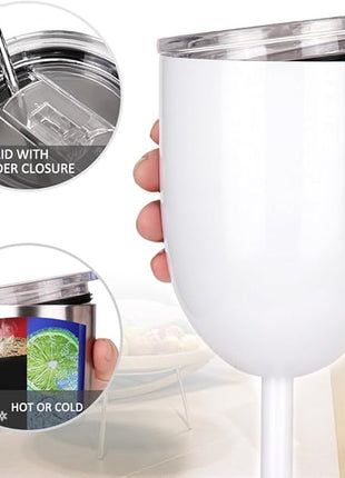 AMZUShome Stainless Steel Wine Glasses(2 Pack).Double Walled Vacuum Insulated Wine Tumbler Cups With Lid and Straw.Friendship,Christmas,Birthday Gifts for Women Men Friends Dad Mom(10oz White)
