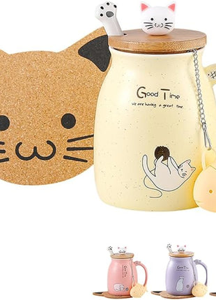 BigNoseDeer Tea Cup With Infuser and Lid Ceramic Coffee Mug Kawaii Cat Mug Cute Mugs Tea Mug Cute Cool Preppy Stuff Cat Gifts Birthday Gifts Cute Gifts for Women Girls(13oz)