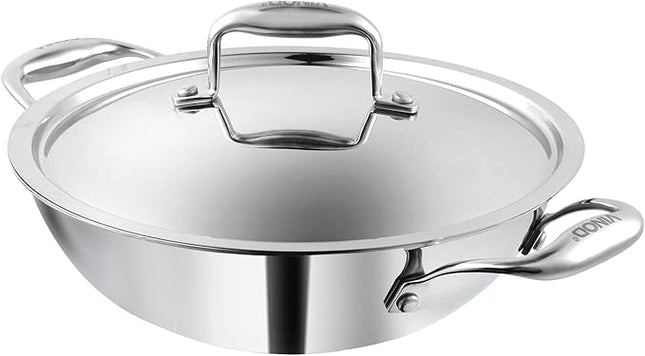 Vinod Platinum Triply Stainless Steel Kadai with Lid | Size: 28CM - 3.7L