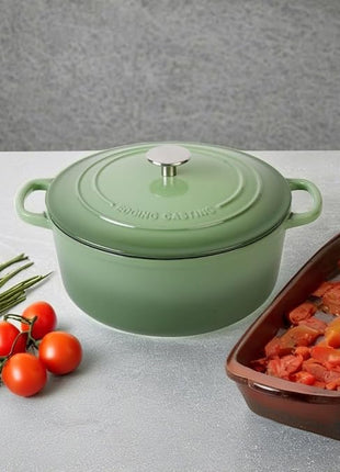 Enameled Dutch Ovens Cast Iron Dutch Oven Pot with Lid for Bread Baking, Cook, Dual Handle, 7 Quart, Pistachio Green