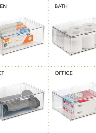 mDesign Plastic Stackable Closet Storage Organizer Bin Containers with Front Pull Drawer for Cabinet, Desk, Shelf, Cupboard, or Dresser Organization - Lumiere Collection - Clear