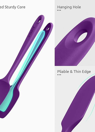 U-Taste Silicone Spatula Set: 600ºF High Heat Resistant, Seamless Food Grade Flexible Rubber Kitchen Cooking Mixing Baking Scraper for Nonstick Cookware Set of 3 (Purple)