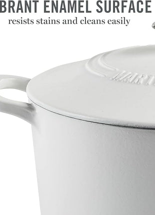 MARTHA STEWART Gatwick 7-Quart Enamel Cast Iron Dutch Oven Pot with Lid – Matte White – Durable Heavy-Duty Dutch Oven for Slow Cooking, Braising & Baking