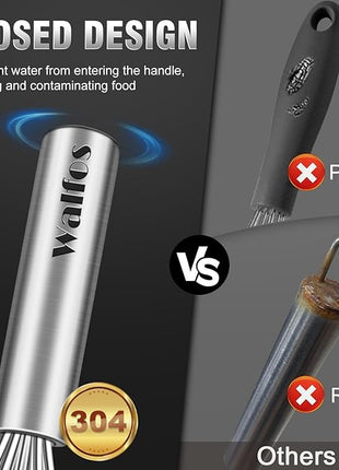 Walfos Mini Whisk,6+8 in Small Whisk,304 Stainless steel Whisks Heat Resistant 600°F,Nice for mixing salad dressings or beating an egg.Tiny whisk size great for narrow and shallow vessels.Silver