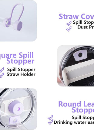 Silicone Spill Stopper Set Compatible with Stanley Cup 2.0 30oz & 40oz with Straw Cover (Set of 2, Orchid)