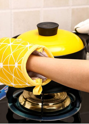 Oven Mitts and Potholders BBQ Gloves-Oven Mitts and Pot Holders with Recycled Infill Silicone Non-Slip Cooking Gloves for Cooking Baking Grilling (4-Piece Set,Yellow)