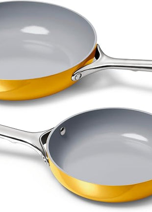 Caraway Fry Pan Duo - Nonstick Ceramic Frying Pan (8" & 10.5”) - Non Toxic, PTFE & PFOA Free - Oven Safe & Compatible with All Stovetops (Gas, Electric & Induction) - Marigold