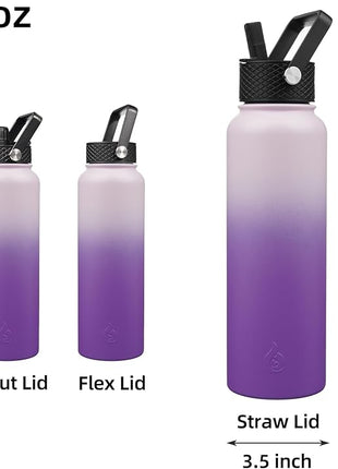 BJPKPK Insulated Water Bottles with Straw Lid, 40oz Cold & Hot Thermo, Stainless Steel Metal Water Bottle with 3 Lids, Reusable Thermo, Cups, Mugs, Tumblers -Violet