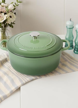 Enameled Dutch Ovens Cast Iron Dutch Oven Pot with Lid for Bread Baking, Cook, Dual Handle, 7 Quart, Pistachio Green