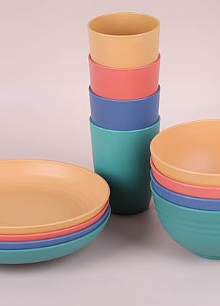LuckyZone 7.8 Inches Unbreakable Wheat Straw Plates - Reusable Plate Dinner Set - Dishwasher & Microwave Safe - Healthy, BPA Free & Eco-Friendly (7.8 Inches/4 Color_H)