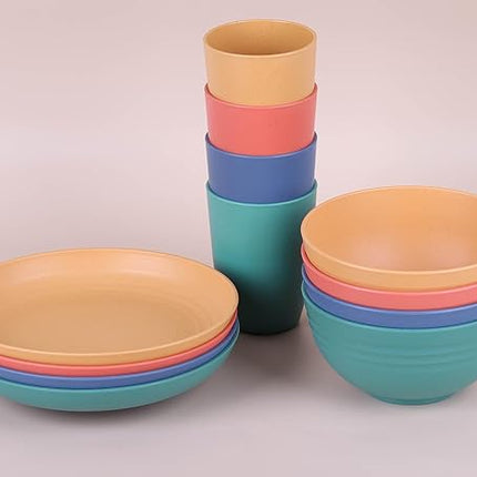 LuckyZone 7.8 Inches Unbreakable Wheat Straw Plates - Reusable Plate Dinner Set - Dishwasher & Microwave Safe - Healthy, BPA Free & Eco-Friendly (7.8 Inches/4 Color_H)