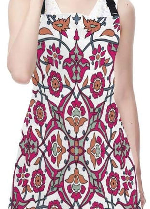 EKOBLA Retro Flower Print Aprons Decorative Vintage Oriental Tribal Floral Ornament Paisley Waterproof Resistant Chef Cooking Kitchen BBQ Adjustable Aprons for Women Men 27x31 Inch
