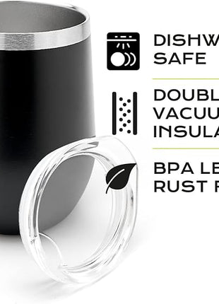 BALIBETOV 5 pcs large Yerba Mate Cup and Bombilla Kit, Includes one 8 oz Yerba Mate Gourd with Lid, Two Bombillas Mate Straw and one cleaning brush (Black, 8.00)