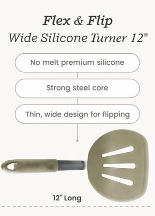 Starpack 'Flex & Flip' Flexible Silicone Turner Spatula (Wide) - High Heat Resistant Spatulas for Cooking Egg 600°F - Silicone Pancake Turner Spatula, LFGB Grade Non Stick Rubber Kitchen Utensils