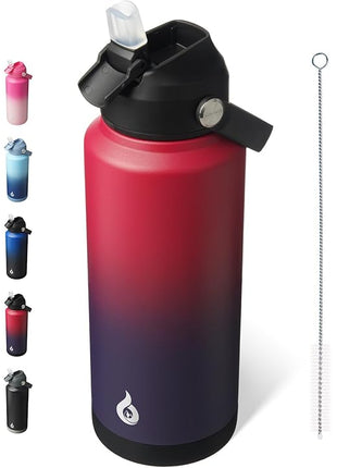 BJPKPK Water Bottle with Straw Lid, 32oz Vacuum Insulated Water Bottles, Metal Stainless Steel Thermo for Sports, Travel, BPA Free Leak Proof Thermo, Cups, Flasks, Tumblers,Charming Red