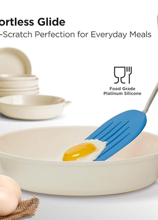 Kitchen Mama WaltzGrip Platinum Silicone Pancake Spatula Turner: Heat Resistant Flexible, Stainless Steel Core, Nonstick, Dishwasher Safe, Flipper – Ideal Kitchen Cookware for Eggs, Fish, Meat (Blue)