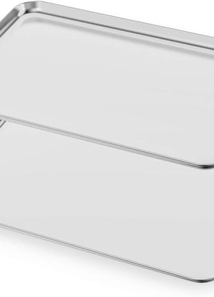Baking Sheets Set of 2, HKJ Chef Cookie Sheets 2 Pieces Stainless Steel Baking Pans & Toaster Oven Tray Pans, Rectangle Size 20L x 14W x 1H inch & Non Toxic & Healthy & Easy Clean