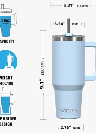 30 oz Tumbler with Handle,Tumbler with Lid and Straw,Double Wall Insulated Cup Stainless Steel Travel Mug(Cold for 34 Hours),Water Bottle for Iced Tea,Coffee,Cold Beverages(Blue)