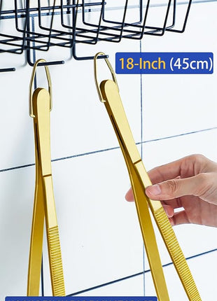 JETKONG 2 Pcs 18 Inch (45cm) Stainless Steel Grill Tongs Heavy Duty Giant Tweezer Tongs, Extra Large Tweezers Tools for Cooking, Grilling, BBQ and Turning Food (Gold)