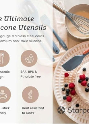Starpack 'Flip & Whip' Premium Silicone Baking Utensils Set (5 Pcs) - Cooking Utensils with Heat Resistant to 600°F - Baking Utensils - Large & Small Spatulas, Whisk & Basting - Brush Baking Tool Set