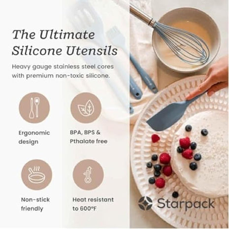 Starpack 'Flip & Whip' Premium Silicone Baking Utensils Set (5 Pcs) - Cooking Utensils with Heat Resistant to 600°F - Baking Utensils - Large & Small Spatulas, Whisk & Basting - Brush Baking Tool Set