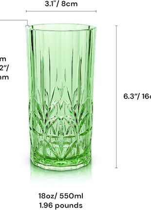 BELLAFORTE Shatterproof Tritan Tall Tumbler, Set of 4, 18oz - Myrtle Beach Drinking Glasses - Unbreakable Plastic Drinking Glasses for Gifting, Parties, New Year - BPA Free - Dishwasher Safe - Green