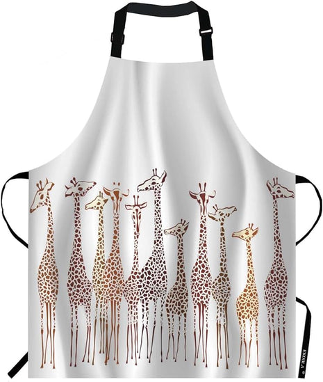 EKOBLA Giraffes Aprons Animal Cute Wild Cartoon Africa Safari Tall Group Crowded Spot Zoo Waterproof Resistant Chef Cooking Kitchen BBQ Adjustable Aprons for Women Men 27x31 Inch