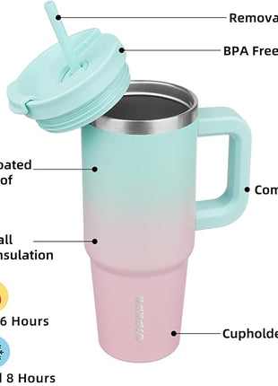 BJPKPK 30 oz Stainless Steel Tumbler With Handle Insulated Tumblers With 2 Straw Travel Coffee Mug With Lid,Bubble Gum