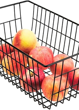 SANNO Wire Storage Baskets Freezer Baskets Farmhouse Organizer Storage Bins Large Organizer Bins for Storage, Office, Bathroom, Pantry Organization Storage Bins Rack with Handles 6 Pack