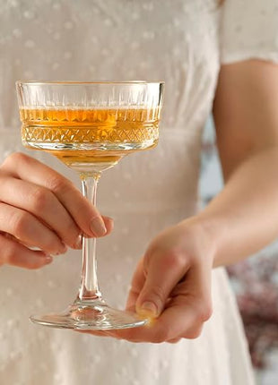 Pasabahce Vintage Coupe Glasses Set Of 6 - Exclusive Champagne, Cocktail, Martini, Wine Glasses - Long Stem Glassware - 8.8 oz - Perfect for Parties, Gifts, Housewarming, Weddings,Aniversary