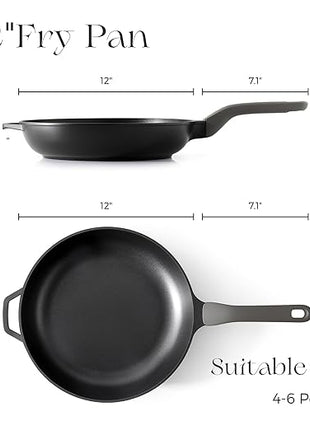PRICUSIS Nonstick Frying Pan, 8/10/12 Inch Skillet with Stay Cool Handle, Fully Coated, Induction Compatible & Oven Safe, 100% Dishwasher Safe, PTFE & PFOA Free（12 Inch, Black Sesame）