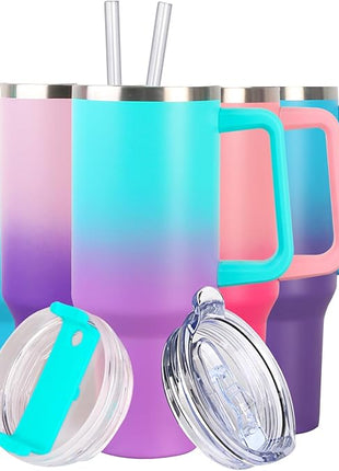 SYACOT 40 oz Tumbler with Handle and Straw Stainless Steel Insulated Tumbler Leak Proof Lid and Straw Lid Reusable Travel Mug Coffee Mug Cup Dishwasher Safe Keep Drinks Cold and Hot (Green Purple)