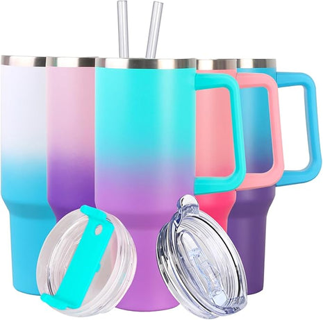 SYACOT 40 oz Tumbler with Handle and Straw Stainless Steel Insulated Tumbler Leak Proof Lid and Straw Lid Reusable Travel Mug Coffee Mug Cup Dishwasher Safe Keep Drinks Cold and Hot (Green Purple)