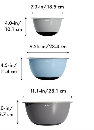 OXO Good Grips 3-Piece Stainless Steel Mixing Bowl Set - Blue/Gray