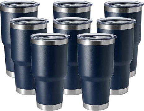 HASLE OUTFITTERS 30oz Stainless Steel Tumbler, Double Wall Vacuum Insulated Travel Mug Tumbler, Durable Insulated Coffee Mug, Gift Box Set (Navy, 8)