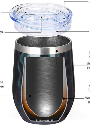 MEZMUT 12 Oz Insulated Wine Tumbler with Lid Double Wall Vacuum Stainless Steel Wine Glass Coffee Mug Insulated Tumbler Cup for Champaign, Cocktail, Beer (Deep Green, 1 Pack)