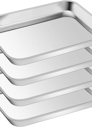 P&P CHEF 9 Inch Baking Cookie Sheet, Oven Pan Tray Stainless Steel Sheet Pan for Kitchen, Oven Bakeware for Multi Uses, Shiny Look & Dishwasher Safe, Healthy & Heavy Duty, 4Pcs