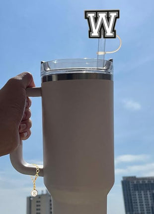 （2+2）2PCS Straw Cover for Stanley Cup 30&40 Oz 10mm Straw Topper with 2PCS Stanley Cup Accessories Letter Charms Name ID Initial Letter Handle Personalized Charm For Stanley Tumbler (Letter N)