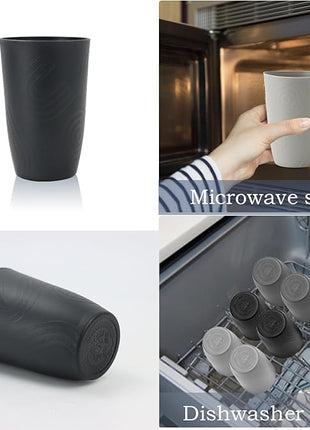 Wheat Straw Cups 6 PCS Plastic Cups Reusable Unbreakable Drinking Cup Dishwasher Safe Water Glasses with Unique Pattern(16 OZ,Black Grey)